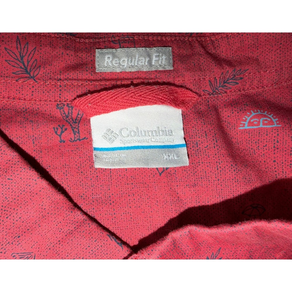 Columbia Mens 2XL Red Tropical Desert Print Short Sleeve Button Down Shirt 3398 - Picture 4 of 5